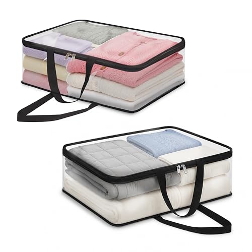 Image of TAKIVA Transparent Multipurpose Storage Bag | Saree Cover Bag with Zip for Storing Clothes, Suits, Undergarments, wedding packing | Wardrobe organising (Medium, Pack of 2)