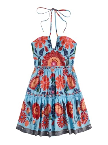 Image of Floerns Women's Floral Sleeveless Halter Dress Milkmaid Flare Hem Boho Mini Dress