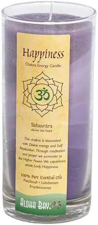 Premium Scented Candle Hand Made Chakra Energy Jar | 11 Oz Jar | Happiness, Sahasrara| Yoga, Prayer & Meditation Candle | Long Burn 60 Hours | Essent.Oils Patchouli, Labdanum, Frankincense | Aloha Bay