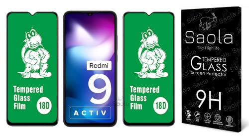Image of Saola 18D Tempered Glass With Inbuilt AirBag Borders For Redmi 9 Activ (Pack Of 2) with Free Installation Kit. Full screen Coverage - 6.53 inch
