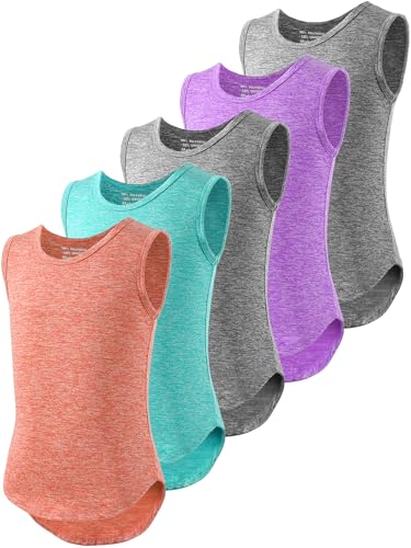 Image of 5 Pack Girls Athletic Tank Tops Active Dry Fit Kids Activewear Basic Sleeveless Dance Top for Yoga Sports
