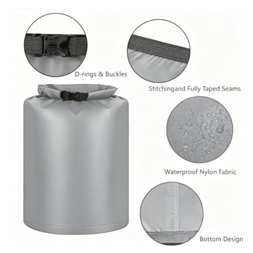 Wild Scape Waterproof Dry Bag 3 Pack, Lightweight Portable Dry Bags, 5L & 10L & 20L Durable Roll Top Sack Set Keep Gear Dry for Kayaking, Hiking, Camping, Boating, Backpacking (3 Pack - Grey) miniatura 5