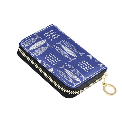 susiyo Cute Sardines and Wave Credit Card Wallet for Ladies, Zipper Card Cases Holder for Women, Women's Leather Wallet Coin Purse
