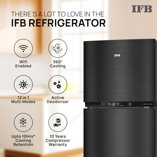Image of IFB Smart Choice 331L, 3 Star, Tru Convertible 12-in-1, Advanced Inverter Compressor, Frost Free Double Door Refrigerator, WiFi Enabled, 4-Year Machine Warranty (IFBFF-3833DKSETU, Metal Black)