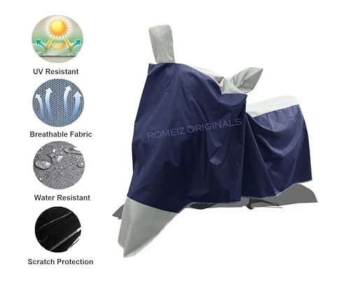 Image of All Weather Protection Bike Cover for TVS Jupiter 125 DT SXC Scooty Bike Cover with Water-Resistant and Dust Proof Premium 190T Fabric Grey Stripe with Navy Body