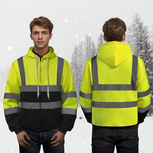 TCCFCCT High Visibility Safety Sweatshirts Class 3 Hi Vis Hoodies for Men Women with Zipper, Reflective Safety Jacket for Men Construction Workers, Surveyors, Durable & Dirt-resistant, Meets Ansi, Yellow M - Image 6