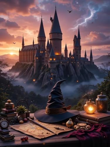 cdsnxore Magic Castle Diamond Art Kits for Adults 5D Magic Hat Diamond Painting Kits for Adults Beginners Diamond Painting Art Kits for Home Wall Decor 12x16inch (306B)