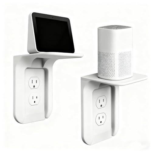 WILAOIYOOU Outlet Shelf Bathroom Wall Holder with Built-in Cable Management Wall Organizer for Smart Home Decor Space Saving Electric Toothbrush Use as Echo Holder (2 Pack)