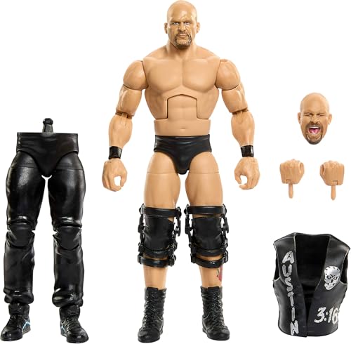 Mattel WWE Figurine Articulée Stone Cold Steve Austin SummerSlam de la Collection Élite, avec Accessoires et éléments pour Assembler la Figurine de Jesse...