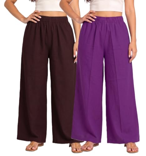 Image of Plaazo Women's Cotton Palazzo | Wide Leg Palazzo for Women | Soft Breathable High Waist Bottom Wear | Comfortable Casual, Office, Travel for Women