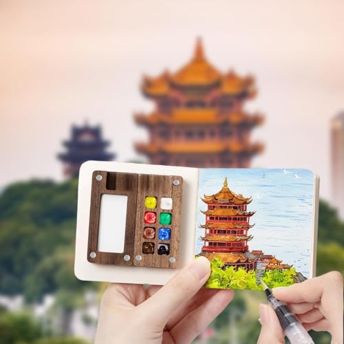 Image of Mini Watercolor Travel Set, 2026 New Mini Watercolor Paint Set Wooden Paint Palette Travel Kit with Colours, Portable Watercolour Palette with Clip for Drawing Gift Art Party Favors (15 Grids)