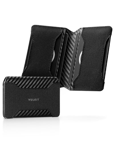 VULKIT Portafoglio Uomo Slim RFID Schermato Porta Carte di Credito Uomo o Donna Piccolo Porta Tessere Pelle, Fibra di Carbonio