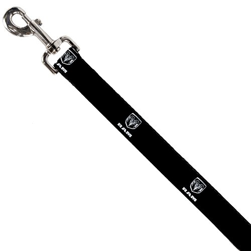 Dog Leash Ram Black Silver Logo Repeat 6 Feet Long 1.5 Inch Wide