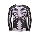 AGCOAH Men's 3D Skeleton Long Sleeve T-Shirt,Faux Real Skull, Halloween Costumes Shirts (X-Large)