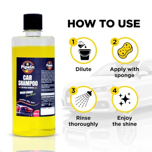 Image of Pipkin Car wash Shampoo 500 ml (Pack of 1) | High Foam for Deep Cleaning | Remove Tough Dirt | Safe on Paint | pH Neutral