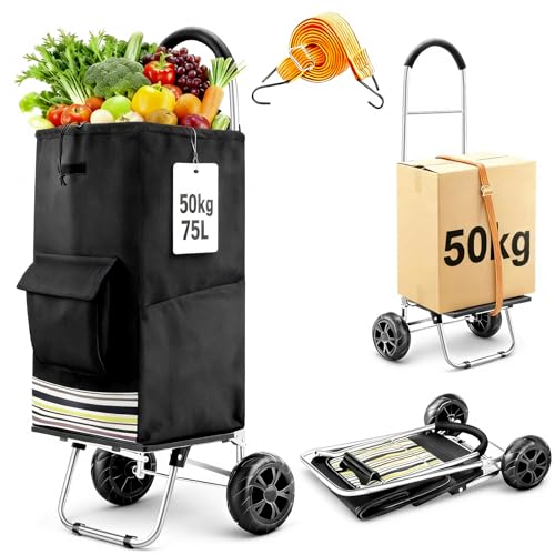 Wilbest Einkaufstrolley klappbar - 50kg Traglast & 75L Volumen | Abnehmbare, großvolumige, wasserdichte Tasche | Schaumgriff &...