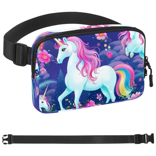 Sac banane à bandoulière licorne arc-en-ciel grand format et réglable
