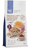Wholefood Earth - Muesli deluxe, un mix di fiocchi con frutta essiccata, frutta secca e semi, 1 kg, senza OGM, ad alto contenuto di fibre