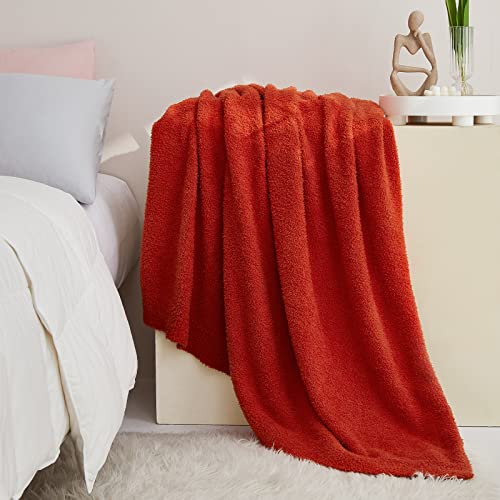 Image of CYMULA Super Soft Knit Throw Blanket Twin Size Orange-Lightweight Plush Fuzzy Fluffy Warm Cozy Blankets and Throws for Sofa Bed All Season Use, 60x80 inches