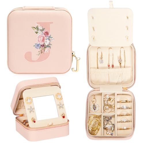 Enthralite Travel Jewellery Box for Girls: Traveling Jewellery Case Gift for Women - Mini Organiser for Necklaces Earrings Pink J