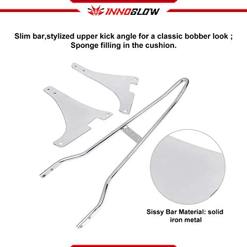 INNOGLOW Sissy Bar with Backrest Motorcycle PU Backrest Passenger Pad Driver Rider Sissy Bar Backrest Mount Seat Pad Fits For Harley Sportster XL883 XL1200 2004-UP (Chrome)