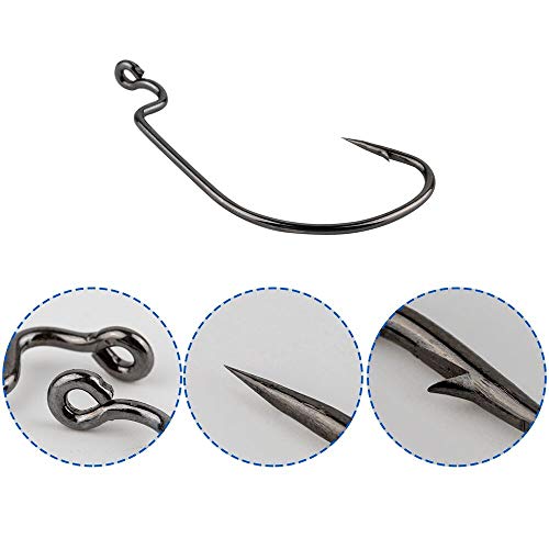 60Pcs Offset Worm Hook High Carbon Steel Wide Gap Bait Jig Fish Hooks With Plastic Box #1-5/0 (Black-60Pcs) #TOP2