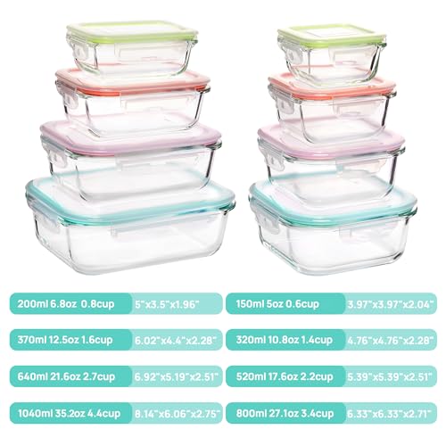 Image of Vtopmart 8 Pack Glass Food Storage Containers with Airtight Lids, Glass Meal Prep Containers, Lunch Containers for Microwave, Oven, Freezer and Dishwasher, BPA Free
