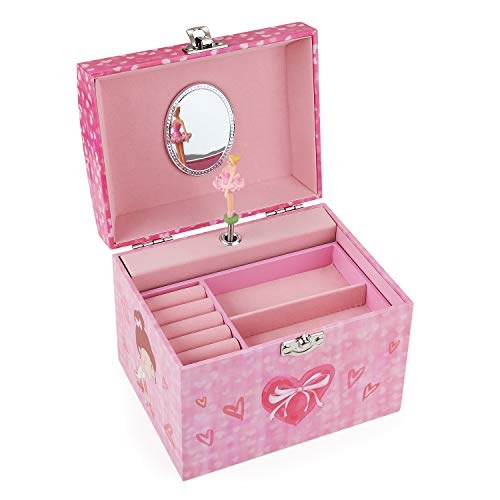 Dome Shaped Musical Jewelry box with pearl handle and Music Box with Dancing Ballerina Girl Jewel Storage Case for girls