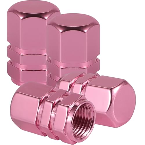 alpmosn Aluminum Tire Stem Valve Caps Wheel Valve Covers Car Dustproof Tire Cap Cover Accessories Universal for SUV Car Bike and MotorcycleHexagon Shape (Pink)