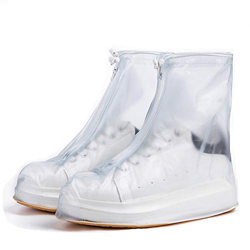 XUMIN 1Pair Clear PVC Waterproof Reusable Foldable Thickened Shoes Covers with Non-slip Thicken Sole Drawstring Zip-Lock Rain Snow Boots Overshoes Galoshes for Outdoor