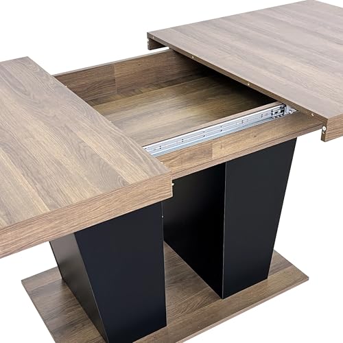 Image of 9 Piece Extendable Dining Table Set, Farmhouse Extendable Dining Table Set for 8, 78.74 inch Rustic Wooden Expandable Dining Table with 8 Grey Velvet Tufted Chairs, Expanding Dining Room Table Set for 8