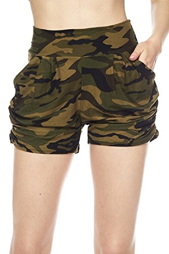 New Mix Premium Ultra Soft Brushed Yummy Print Harem Shorts with Pockets (L/XL, Camo Print)