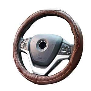 Valleycomfy Steering Wheel Covers Universal 15 inch – Genuine Leather, Breathable, Anti Slip & Odor Free (Coffee, M(14″ 1/2-15″ 1/4))