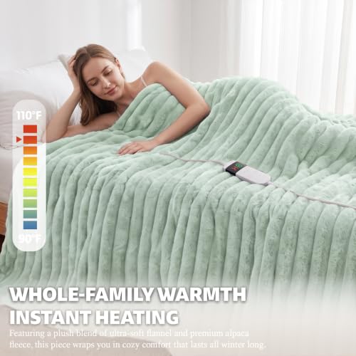 Image of Heated Blanket Electric Throw 50″x60 ″Inch - Thick Striped Flannel Electric Blanket,10 Heating Levels, 1-12 Hours Auto Off, Fast Heating Heating Blanket with Overheat Protection.
