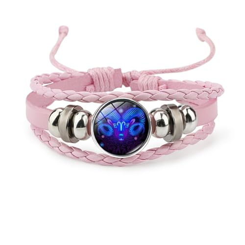 Image of Pink Pink Twelve zodiac spirit bracelet adjustable Twelve zodiac leather bracelet jewelry accessories for zodiac enthusiasts