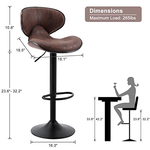 Superjare Adjustable Counter Height Bar Stools Set Of 2, Swivel Tall Kitchen Counter Island Dining Chair With Backs, 24” Armless Modern Bar Stool Chairs Fit Counter Island From 32” To 44”, Retro Brown #TOP2