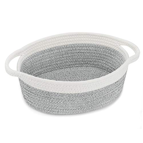 Image of ABenkle Small Basket with Handles, Boho Decorative Rope Woven Dog Cat Toy Storage Bin Shelf Storage Organizer, Easter Christmas Gift Basket, 12 inchx8 inchx5 inch