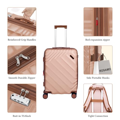 Image of 3 piece Luggage Set Expandable Suitcase 22x14x9 Airline Approved Carry on, ABS Hard Case Suitcases with Spinner Wheels, TSA Lock, (Pink, 3 Piece Sets(20 /BP /TB))