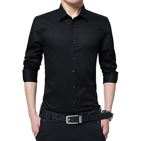 XTAPAN Men's Long Sleeve Casual Slim Fit Cotton Button Down Dress Shirt Asian 3XL Black-5618 Cover
