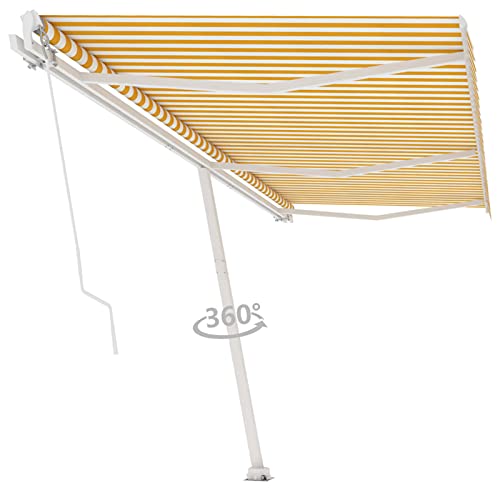 LAPOOH Toldo de pie Manual retráctil, Toldos Terrazas, Toldos Exterior, Toldo Lateral, Toldos Exterior Terraza, Toldos para Ventanas, Amarillo y Blanco 600x350 cm