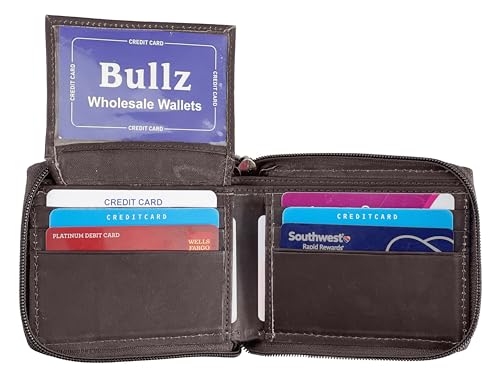 Genuine Cowhide Leather Mens Zipper Zip-Around Bifold Wallet Organizer2