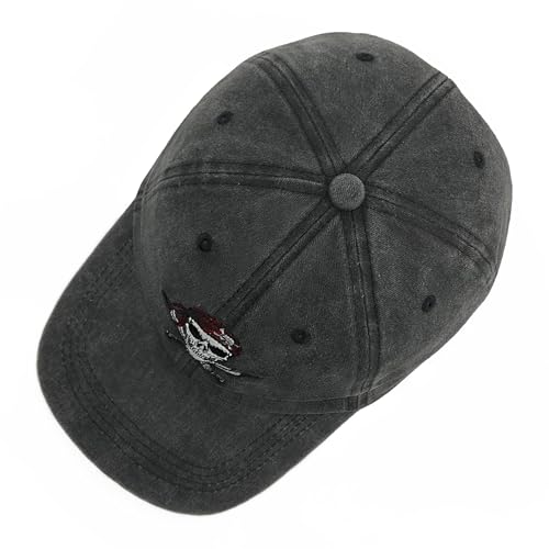 Image of Pirate Skull Embroidered Washed Hat Vintage Cotton Baseball Cap