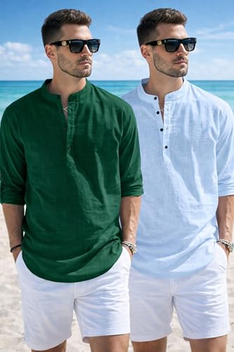 Image of Men's Cotton Blend Straight Kurta Shirt Combo with Mandarin Collar - Slim Fit Casual Short Kurti Set Featuring Textured Slub Fabric and Roll-Up Full Sleeves