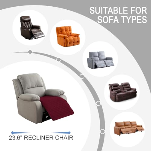 Image of Genina Waterproof Recliner Chair Covers, Recliner Cover for Dog Pets Friendly, Washable Antislip Reclining Chair Cover Furniture Protector, Sofa Slipcover for Living Room(23.6inch /Burgundy)