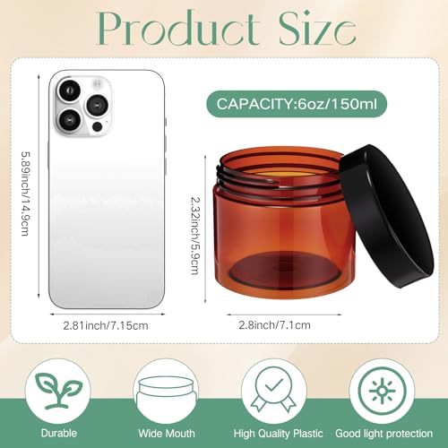 Image of Patelai 4 Pcs Plastic Jars Wide Mouth with Lids,6 Ounce,Amber | Travel Size for Creams Oils, Clear Round Storage Cosmetics Containers, Leak Proof Screw on Lids for Makeup Beauty DIY