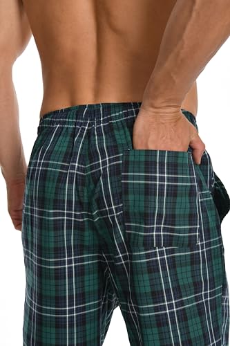 Image of Men's Summer Cotton Woven Pajama Shorts 3-Pack Lightweight Sleepwear Lounge Pockets Elastic Waistband for Home