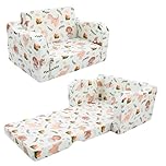 MeMoreCool Kids Sofa, Foldable Comfy Chair for Toddlers 1-3, Fold Out Couch 2-in-1 Sofa Bed, Baby Lounge ArmChair for Boys & Girls, Dinosaur Pattern