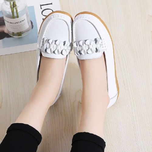 Image of Women's Genuine Leather Platform Loafers Classic Casual Comfort Slip-On Shoes Soft Sole Dress Shoes