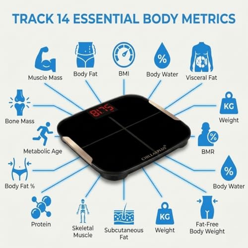 Weighing Machine for Body Weight | Smart Bluetooth BMI Weight Machine for Home with Body Fat Analyzer & 13 Body Metrics | Supports 8 Users, Strong ABS
