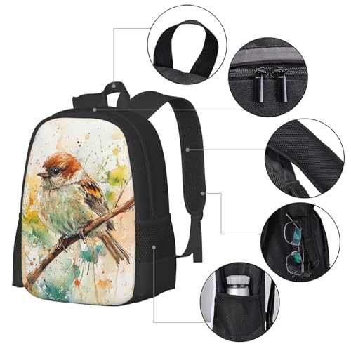 Everyday Unisex 17 Inch Backpack Sparrow Watercolor Branch Reliable Choice for Routine Commutes Errands & Casual Use4